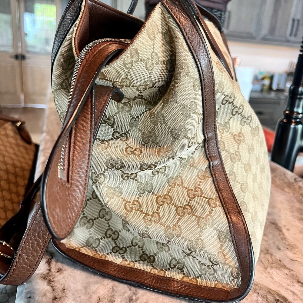 Authentic GUCCI Ramble original gg canvas and Brown leather layered tote - Picture 9 of 16